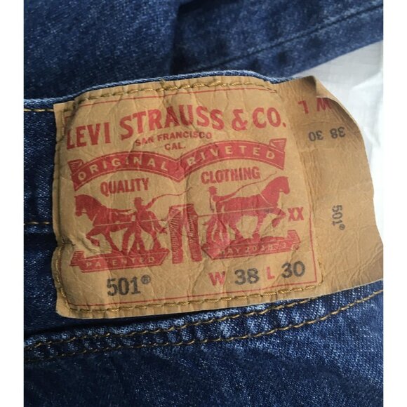 Levis 501 Jeans Mens 38x30 Blue Denim Straight Leg Button Fly Classic Fit - Picture 3 of 16
